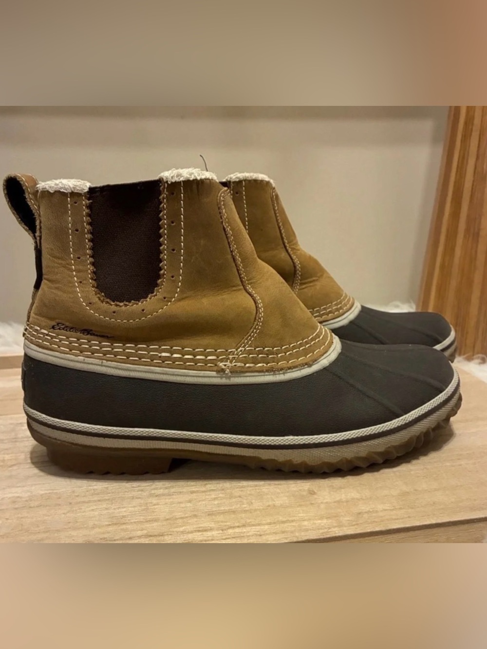 Eddie Bauer Tan and Black Women's Slip-On Waterproof Ankle Booties